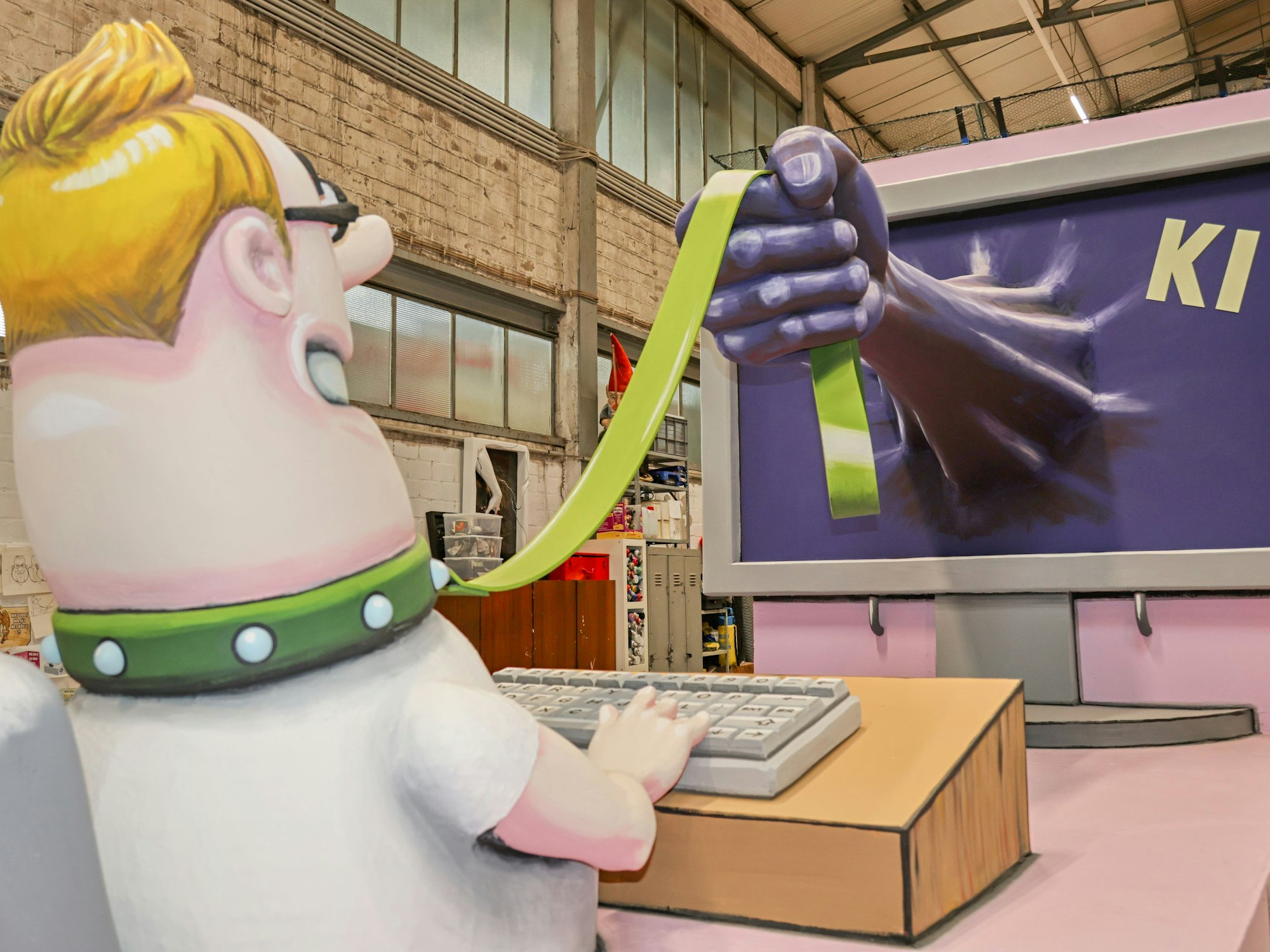 Motivwagen für Rosenmontag zum Thema Künstliche Intelligenz.