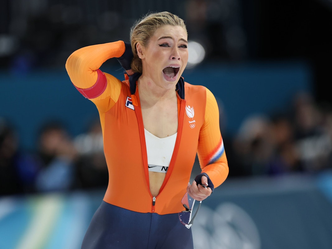 Jutta Leerdam jubelt emotional nach ihrem Olympia-Triumph.