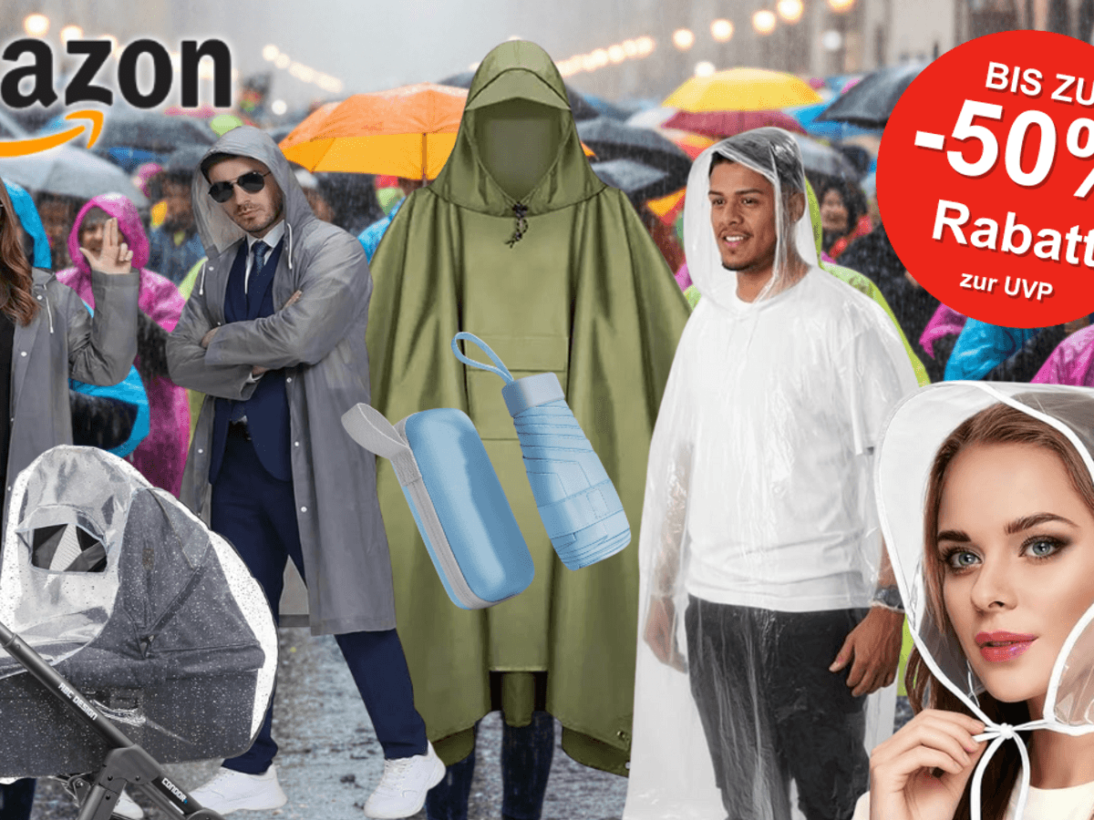 Collage von verschiedenen Regenschutz-Produkten wie Ponchos und Jacken für den Karneval.