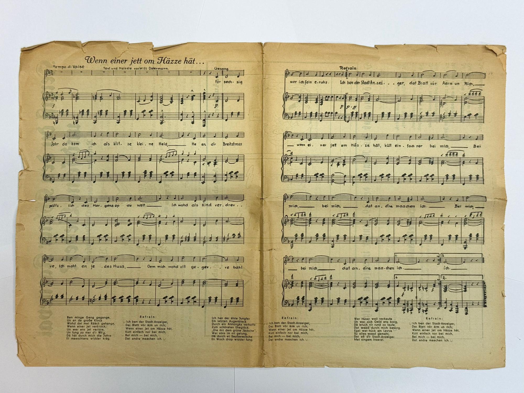 In der Ausgabe vom 27. Januar 1934 ist „Wenn einer jett om Häzze hät“, das Ostermann auch „Et Stadtanzeiger-Leed“ nannte, erstmals abgedruckt.