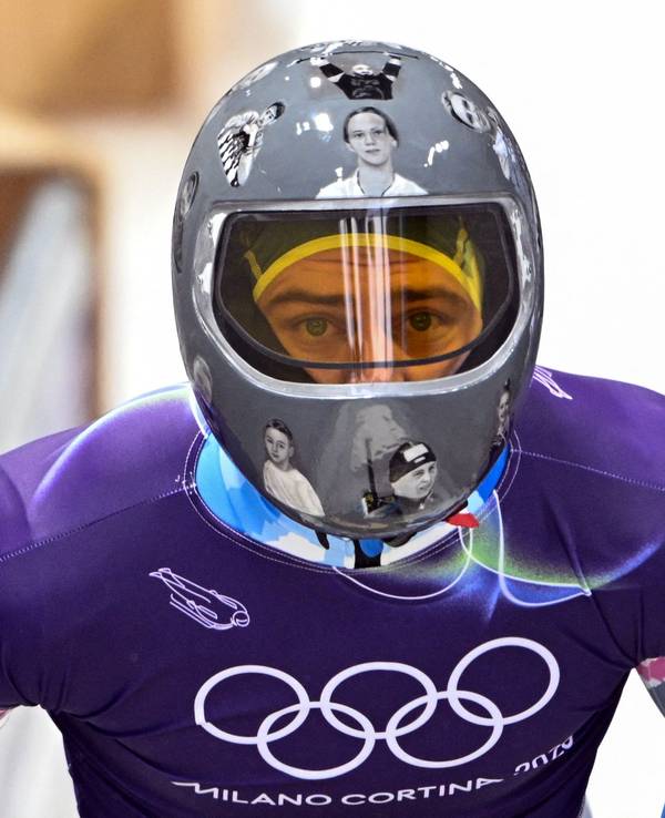 Der Helm des Ukrainers Wladyslaw Heraskewytsch bei Olympia.