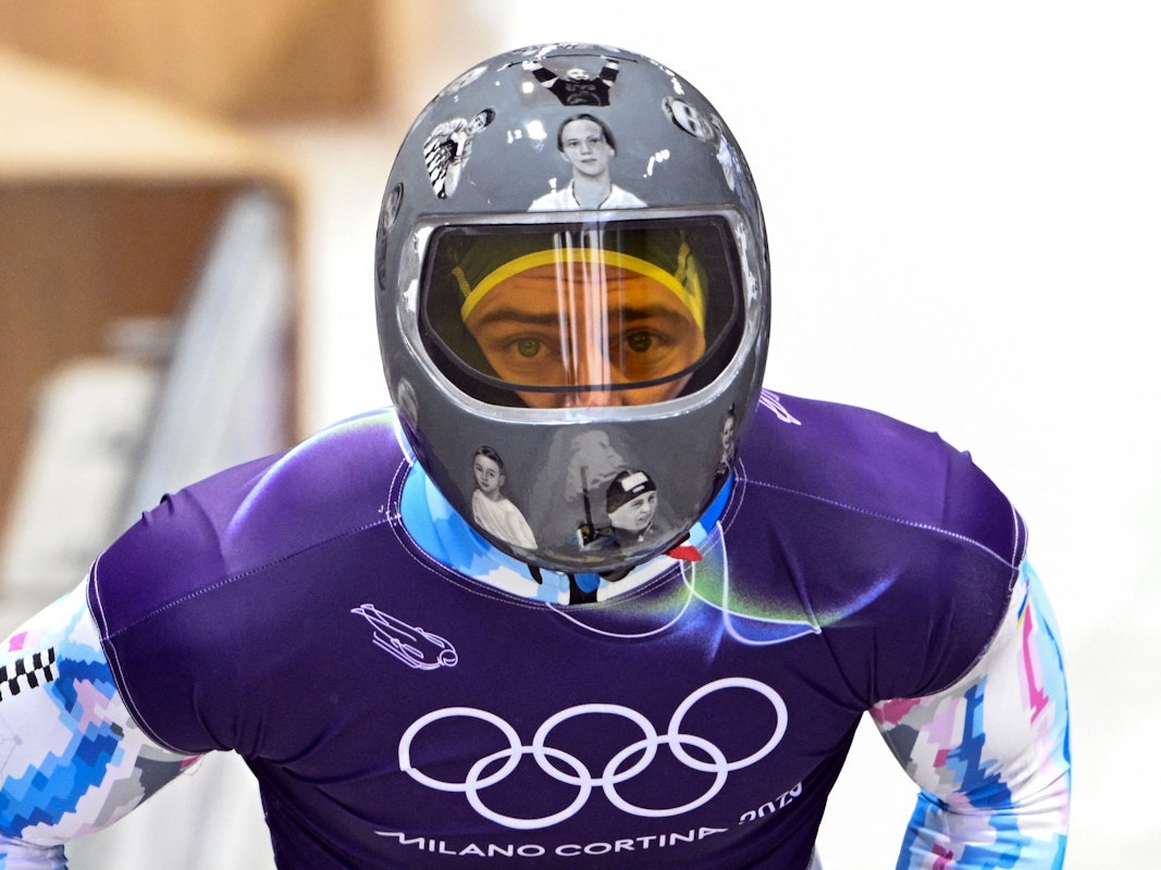 Der Helm des Ukrainers Wladyslaw Heraskewytsch bei Olympia.