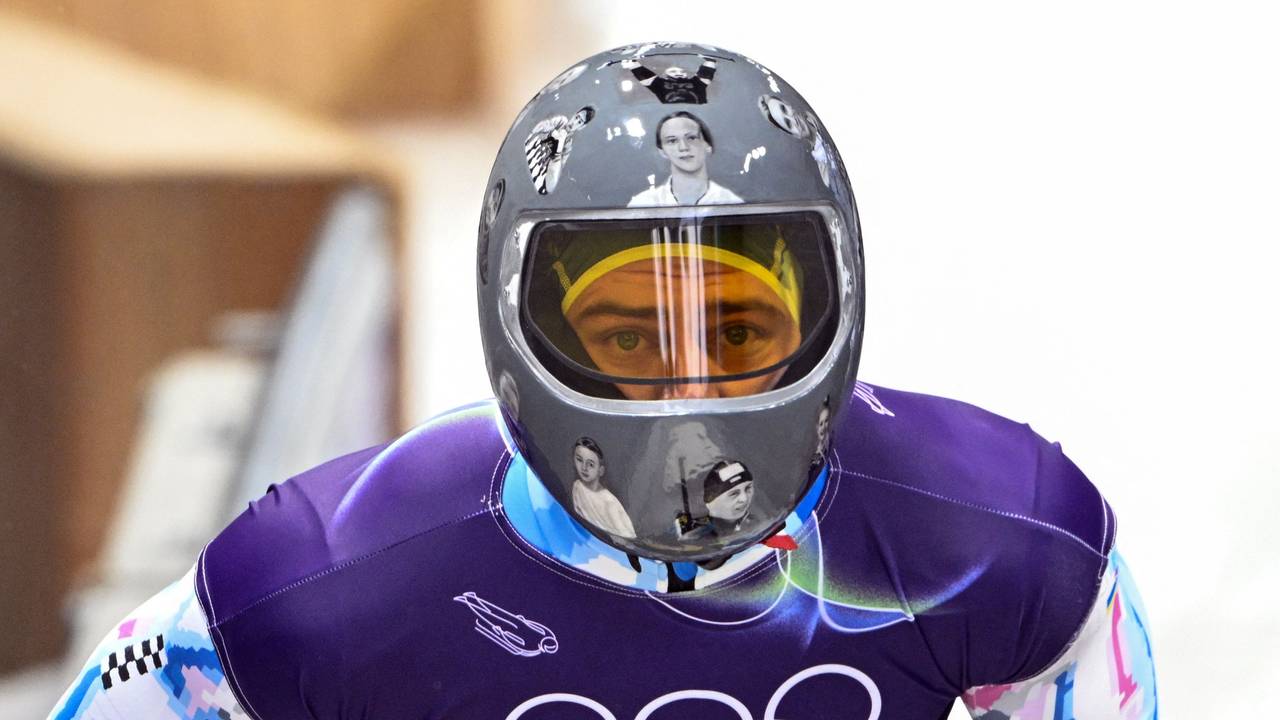 Der Helm des Ukrainers Wladyslaw Heraskewytsch bei Olympia.