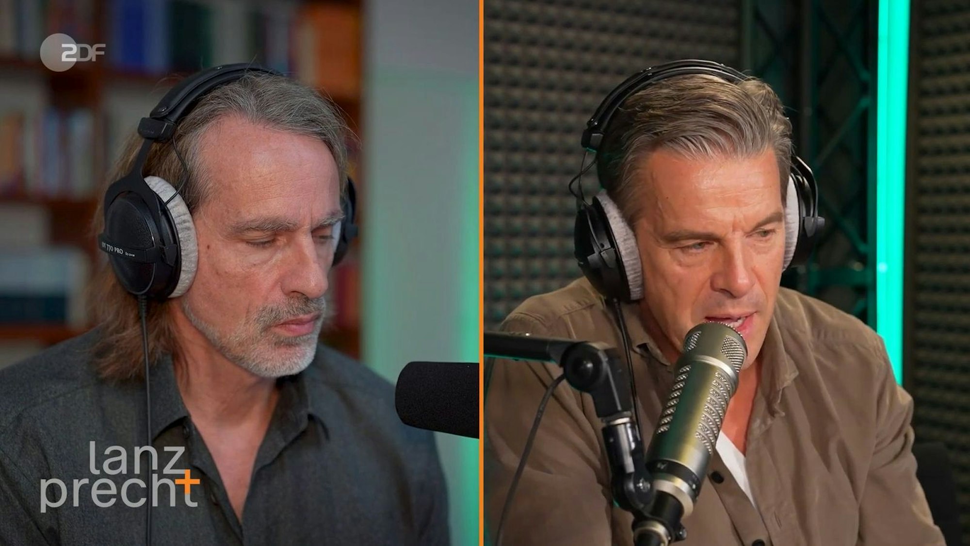 Richard David Precht (links) und Markus Lanz sprechen in ihrem Podcast „Lanz + Precht“ über die Sinnhaftigkeit der Brandmauer. (Bild: ZDF)