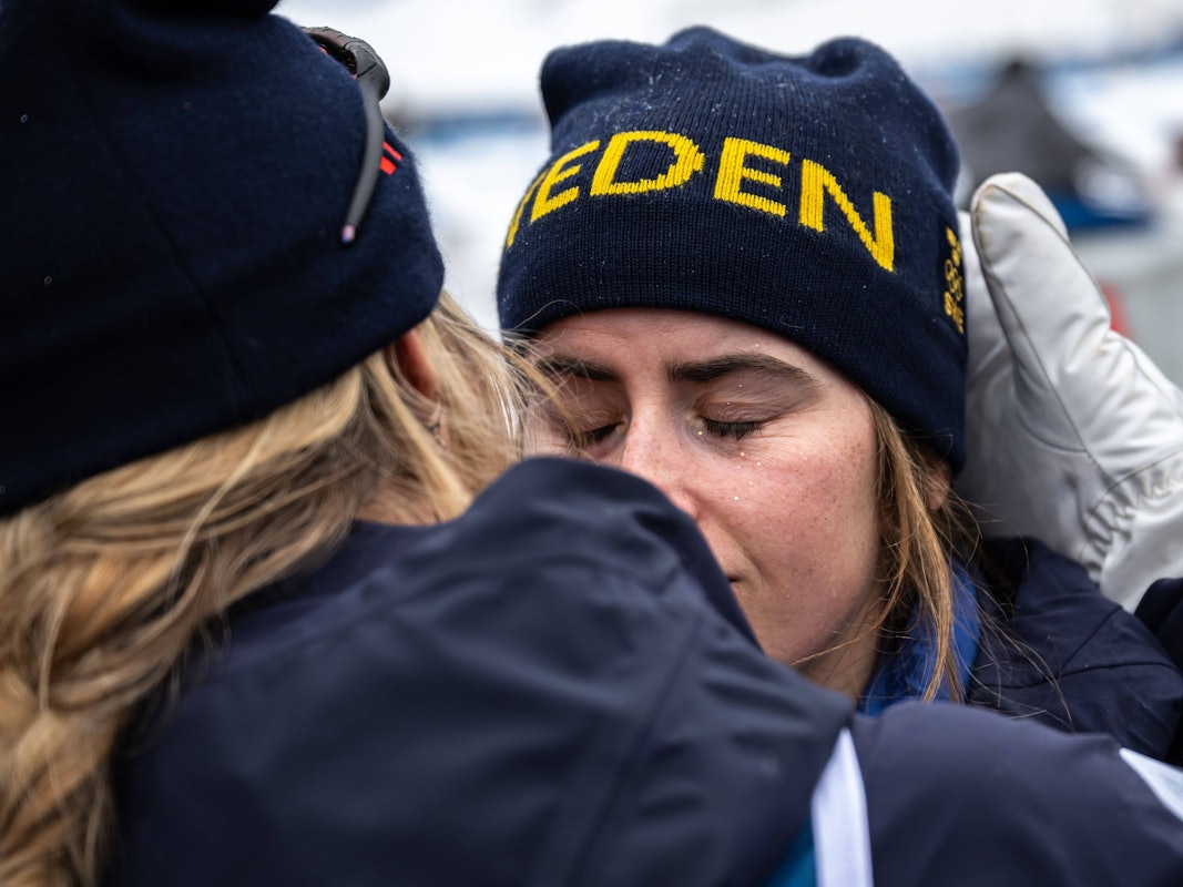 Ebba Andersson niedergeschlagen im Ziel