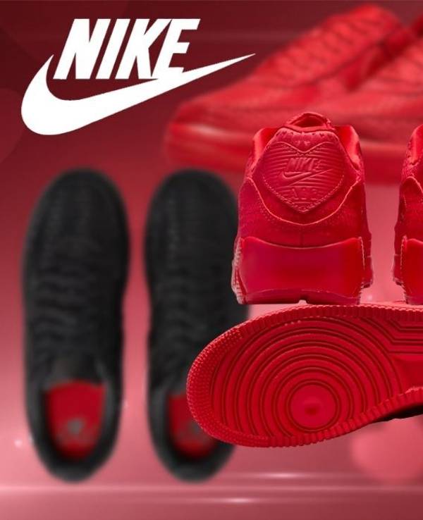 Nike Valentinstag-Sneaker in Rot mit Herzakzenten und spezieller Textur im Detail.