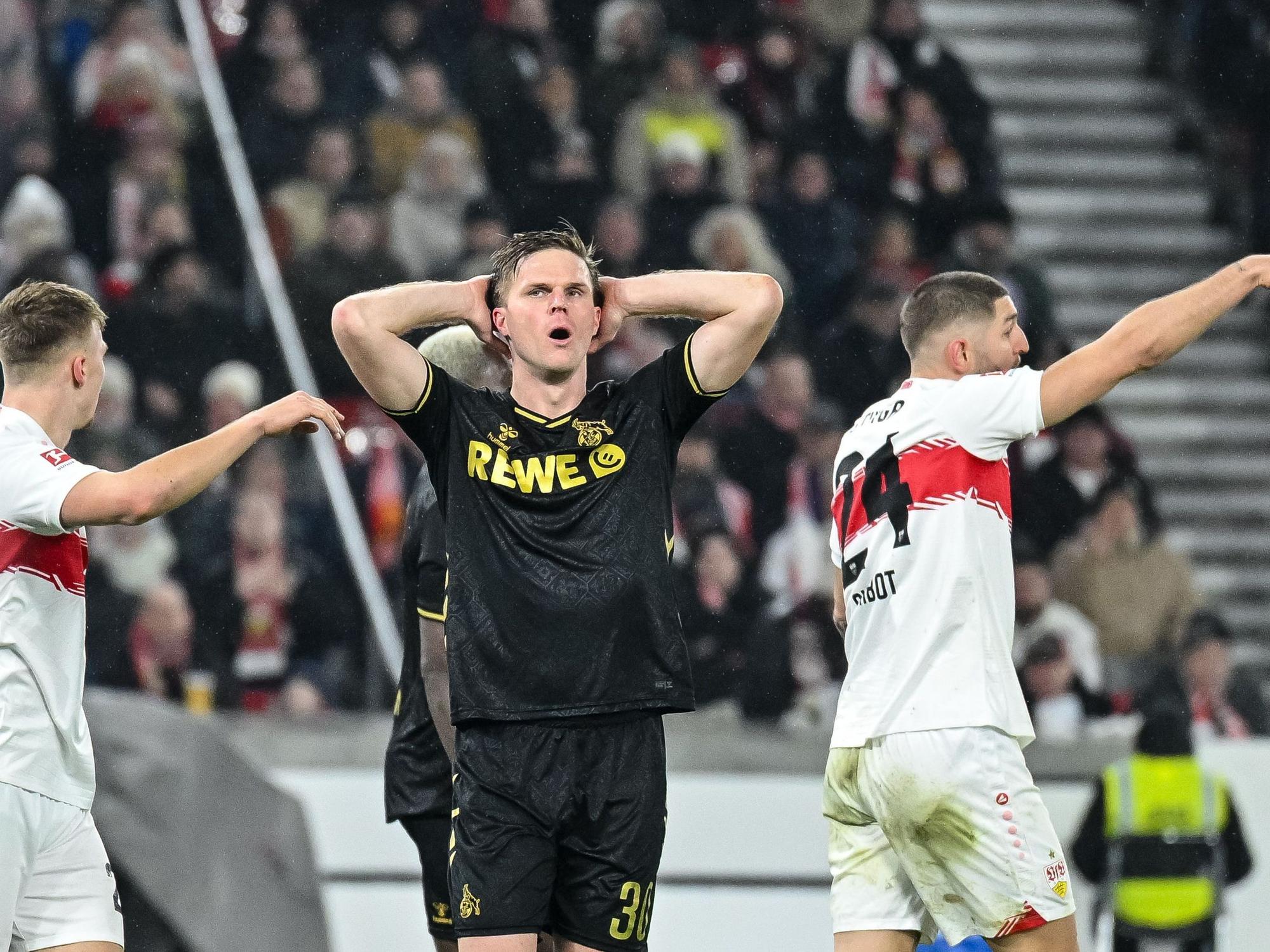 Marius Bülter vom 1. FC Köln reagiert im Spiel gegen den VfB Stuttgart unzufrieden.
