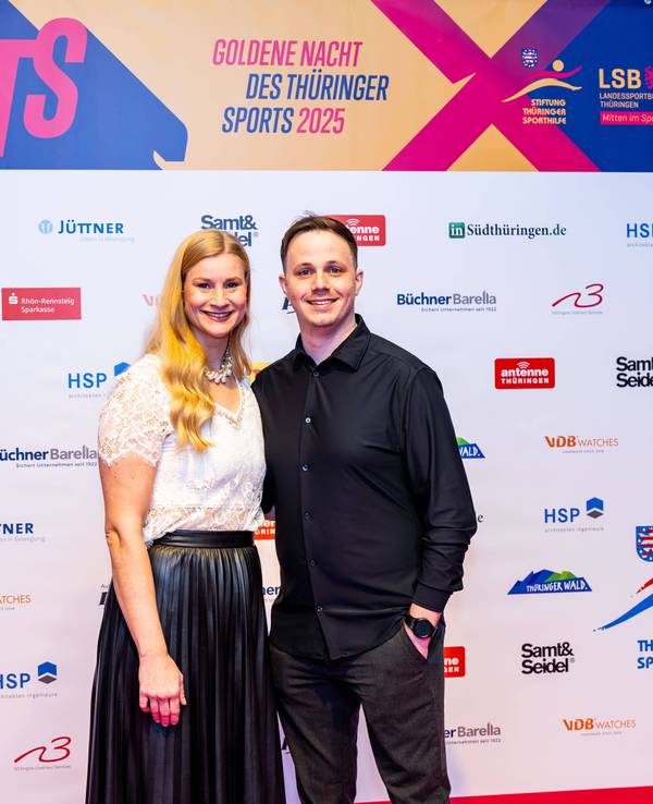Rodel-Olympiasiegerin Dajana Eitberger und ihr Lebensgefährte Christoph Mayer bei der Goldenen Nacht des Thüringer Sports.