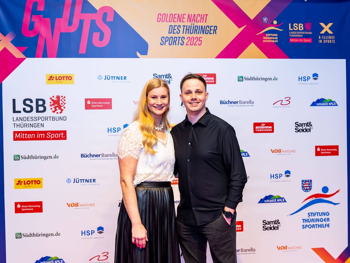 Rodel-Olympiasiegerin Dajana Eitberger und ihr Lebensgefährte Christoph Mayer bei der Goldenen Nacht des Thüringer Sports.