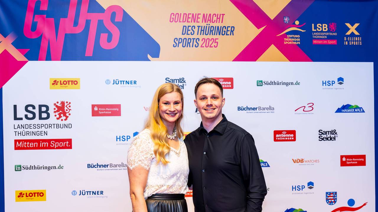 Rodel-Olympiasiegerin Dajana Eitberger und ihr Lebensgefährte Christoph Mayer bei der Goldenen Nacht des Thüringer Sports.