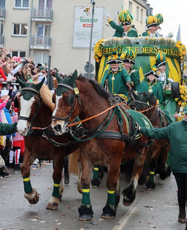 Rosenmontagszug, Pferdegespann der Ehrengarde auf der Severinstraße, 12.02.2024, Bild: Herbert Bucco
