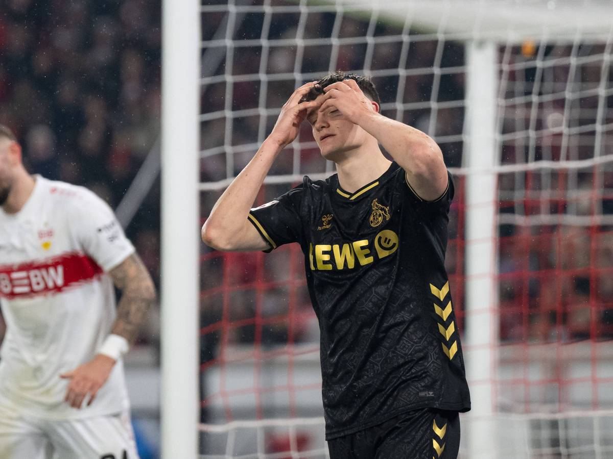 Enttäuschung bei Eric Martel (1. FC Köln) beim 1:3 beim VfB Stuttgart. Links Stuttgarts Jeff Chabot.