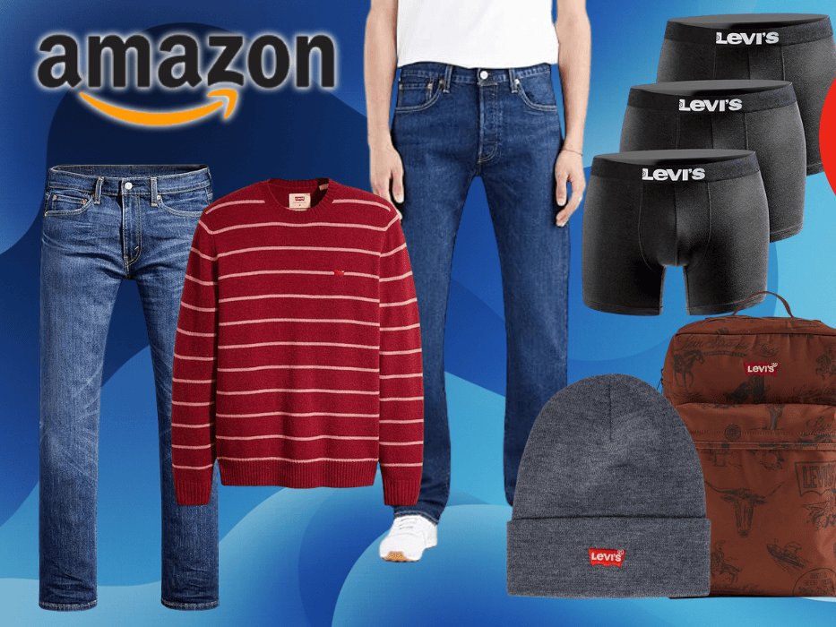 Verschiedene Produktbilder von Levis Jeans, Pullover, Mützen u.v.m.