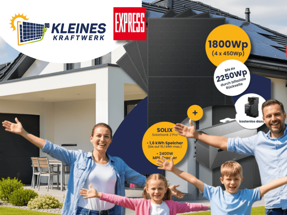 Der Kleines Kraftwerk EXPRESS Deal vor einer Familie und Haus.