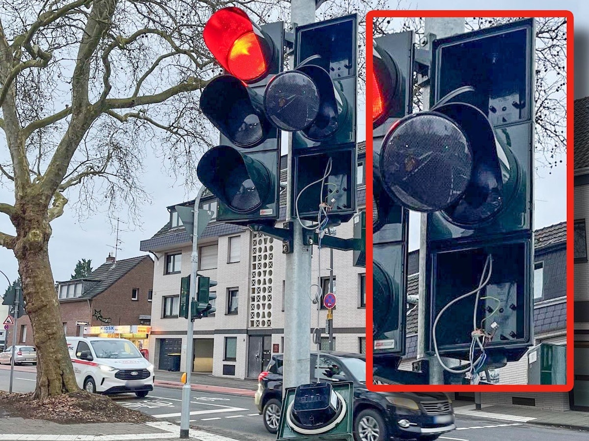 Die Ampel an der Tankstelle (Berliner Straße, Ecke Odenthaler Straße) in Köln-Dünnwald wird immer wieder angefahren.