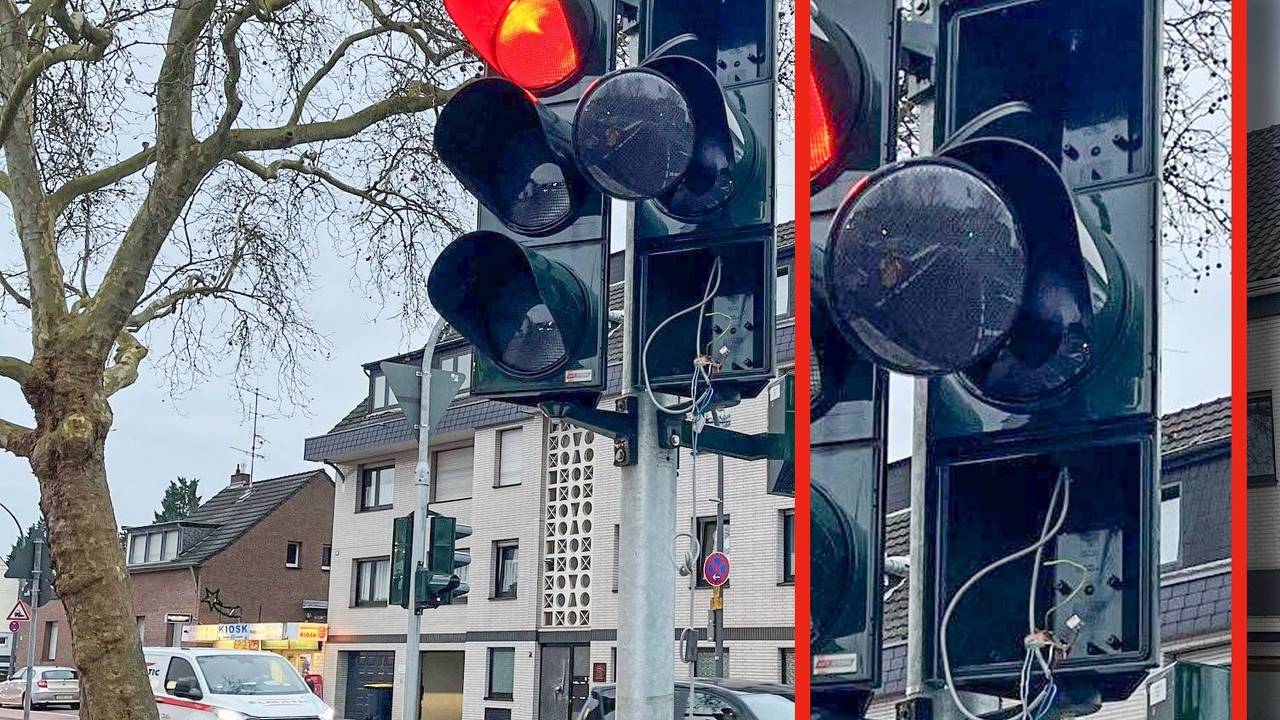 Die Ampel an der Tankstelle (Berliner Straße, Ecke Odenthaler Straße) in Köln-Dünnwald wird immer wieder angefahren.