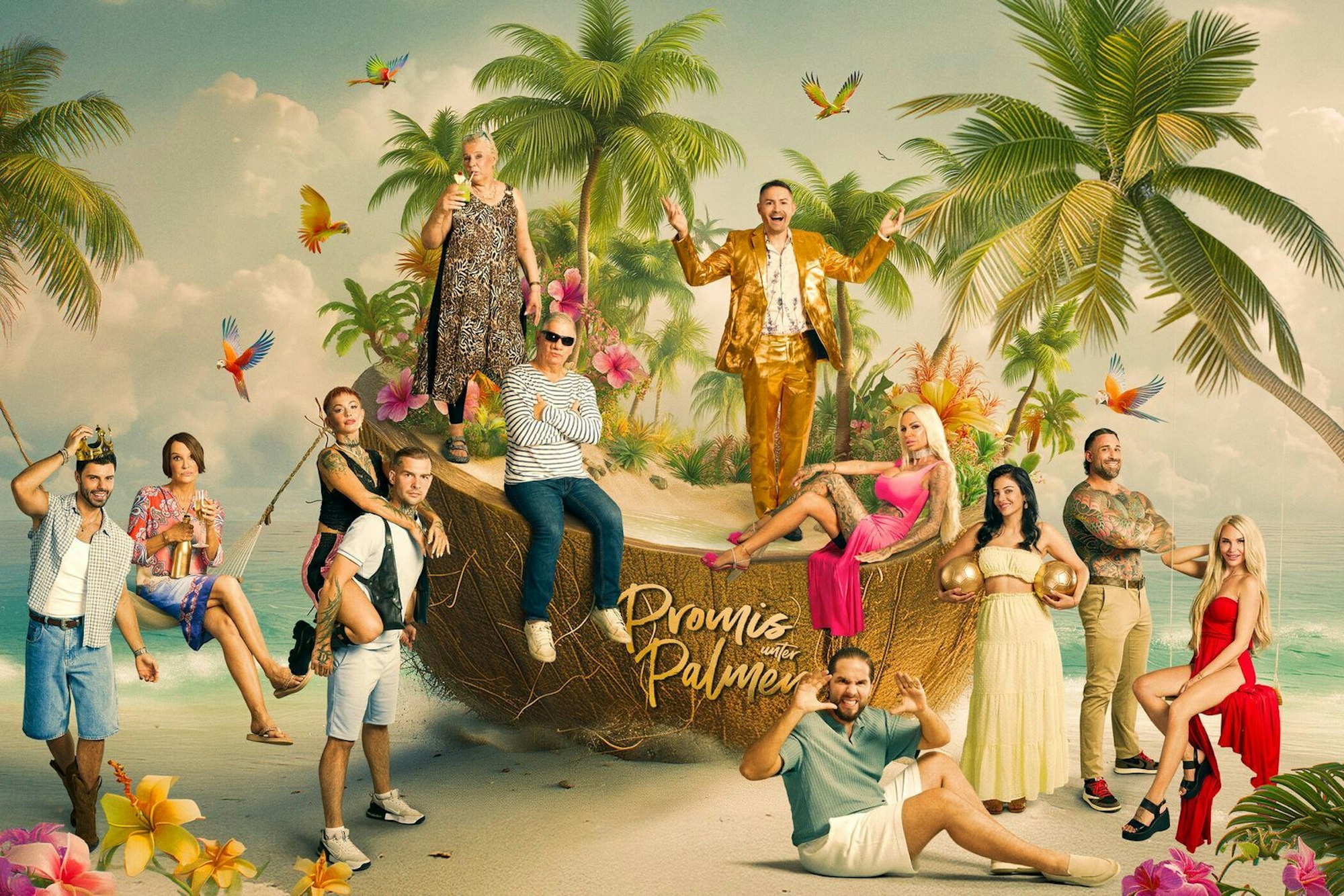 Wie wird sich Anouschka Renzi (zweite von links) in „Promis und Palmen“ schlagen? Die Reality-Show ist immer montags um 20.15 Uhr in SAT.1 zu sehen. (Bild: Joyn/ Gerhard Merzeder)