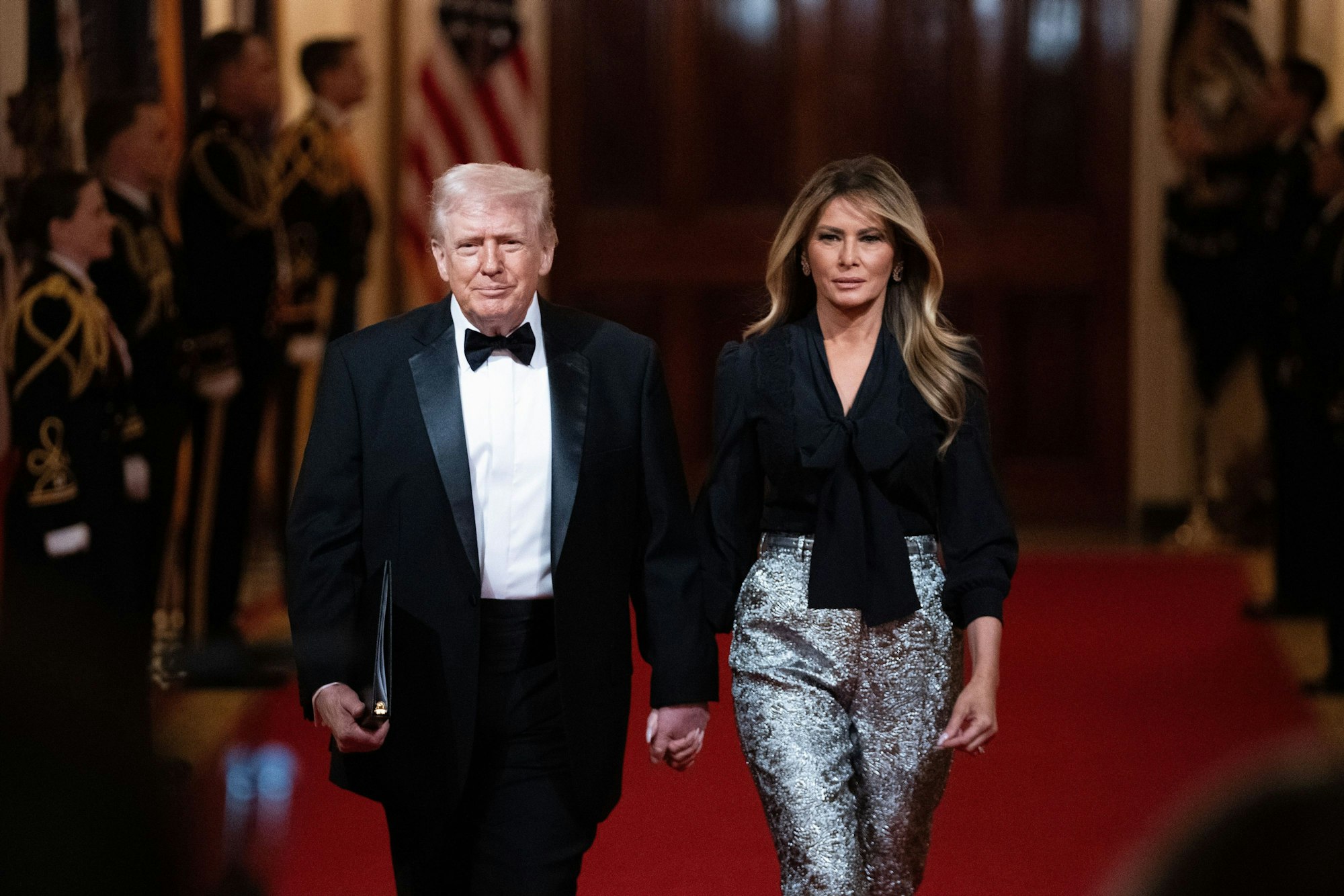 US-Präsident Donald Trump und First Lady Melania Trump kommen zum Abendessen der National Governors Association im Weißen Haus.
