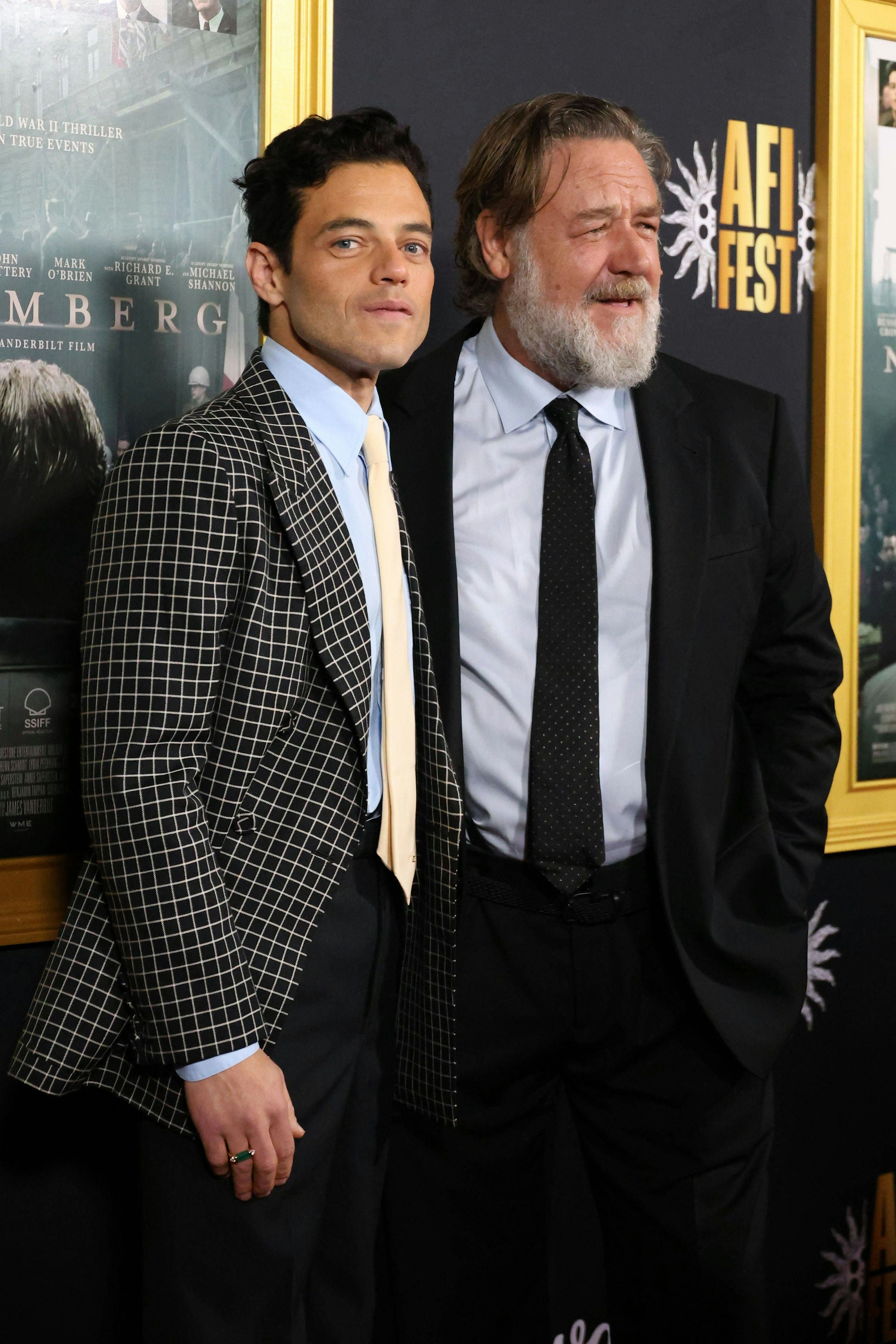 Russell Crowe im Oktober 2025 an der Seite von Rami Malek bei der „Nuremberg“-Premiere in L.A.