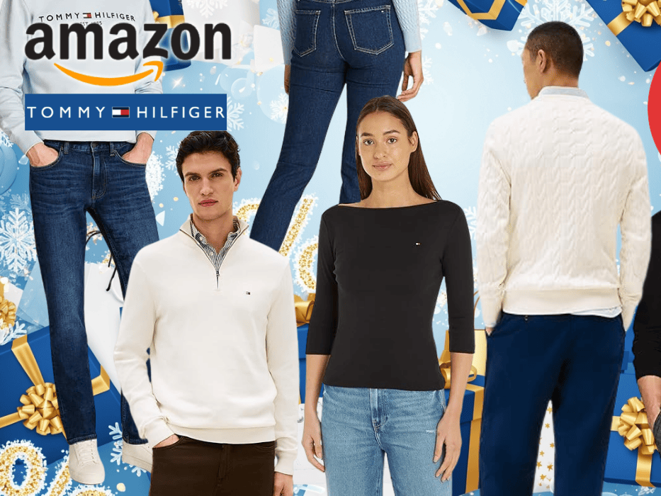 Eine Darstellung von Models die Tommy Hilfiger Kleidung tragen.