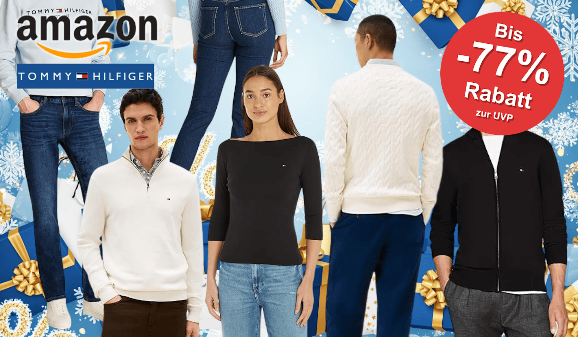 Eine Darstellung von Models die Tommy Hilfiger Kleidung tragen.