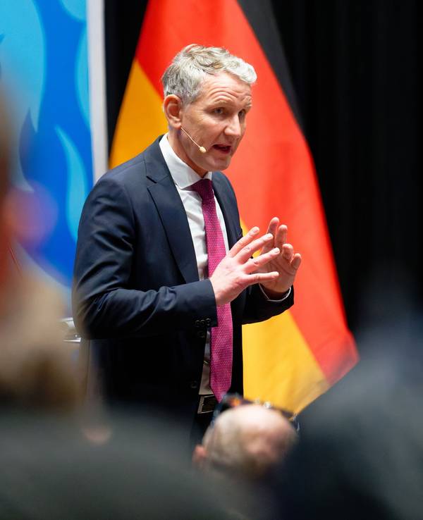 Der Thüringer AfD-Chef Björn Höcke spricht bei einer Veranstaltung der AfD in Düsseldorf-Garath.