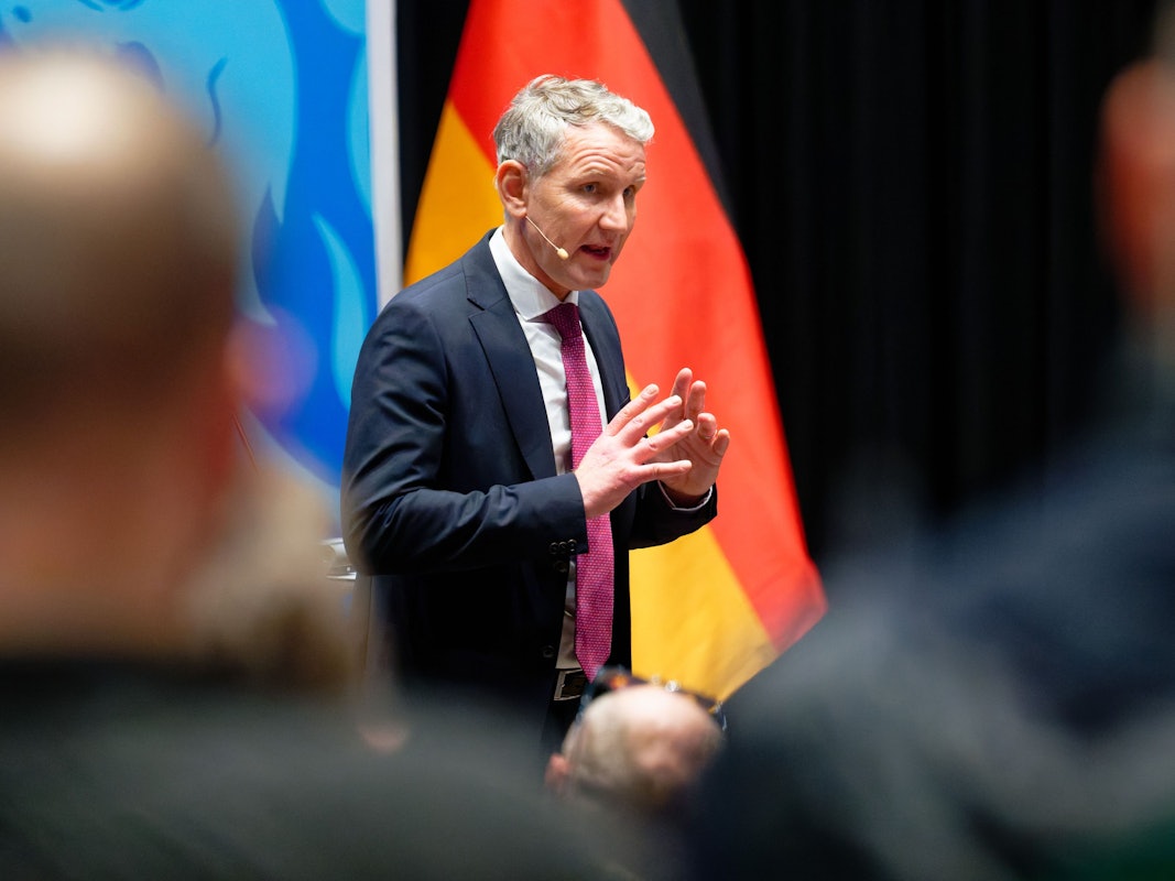 Der Thüringer AfD-Chef Björn Höcke spricht bei einer Veranstaltung der AfD in Düsseldorf-Garath.