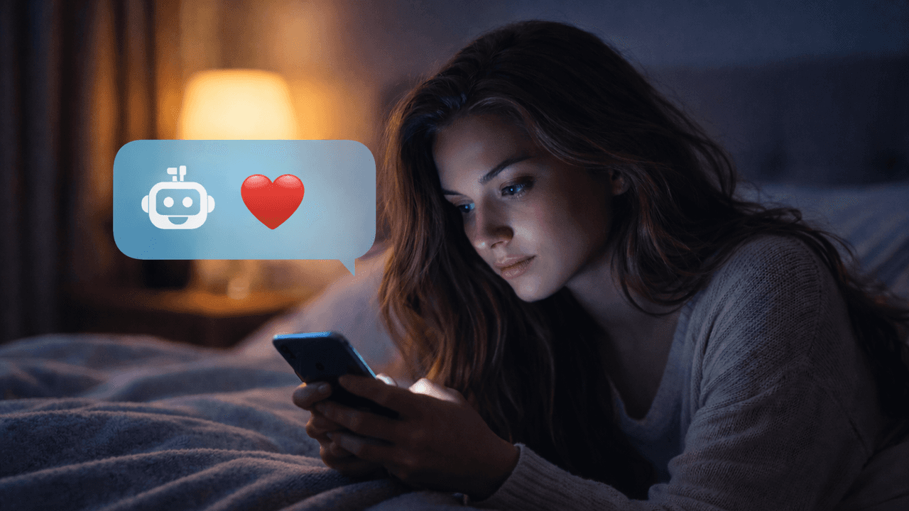 Eine junge Frau liegt im Bett und schaut auf ein Smartphonedisplay.