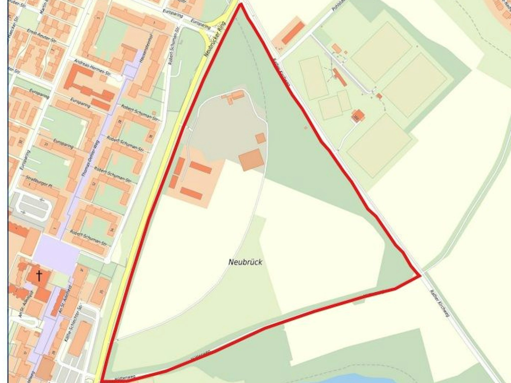 Auf einer Stadtkarte ist ein Umriss eingezeichnet.