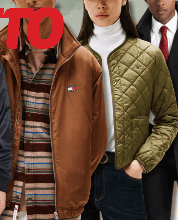 Models die Tommy Hilfiger, Nike und Tommy Jeans Übergangsjacken tragen.