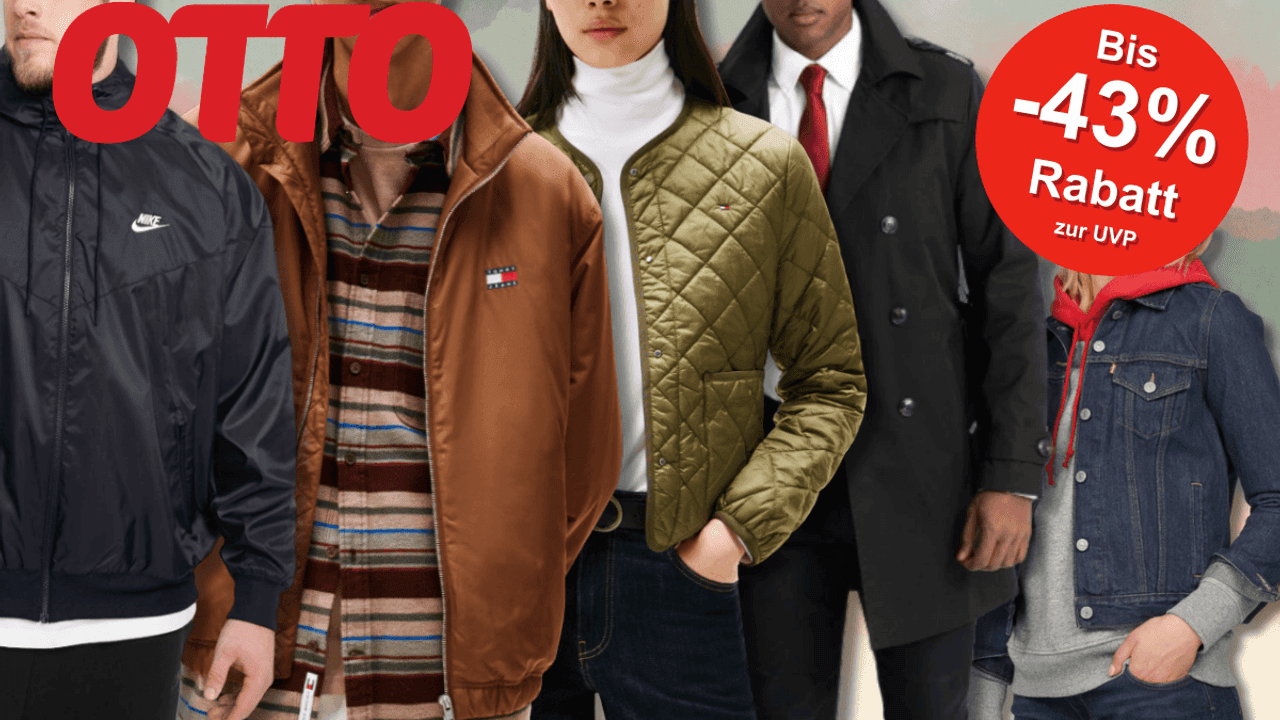 Models die Tommy Hilfiger, Nike und Tommy Jeans Übergangsjacken tragen.