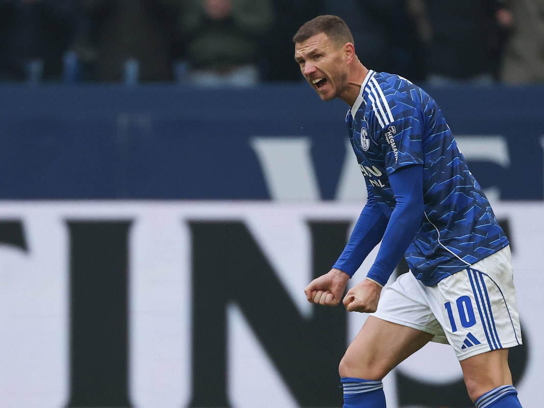 Schalke-Stürmer Edin Dzeko jubelt nach einem Treffer.