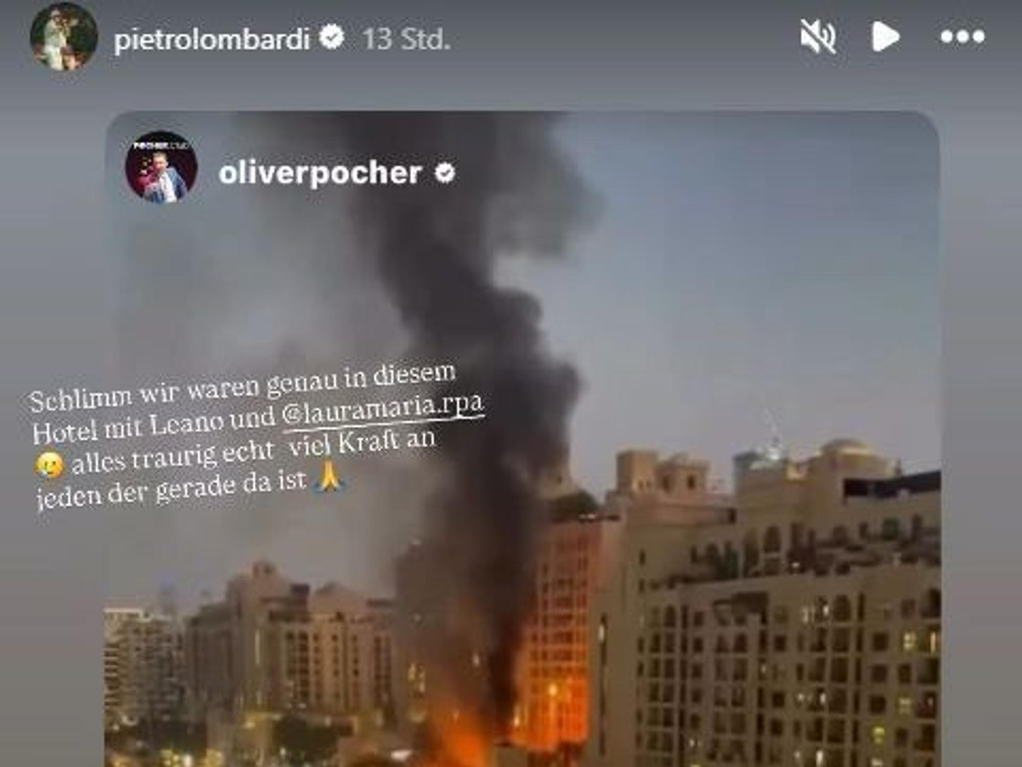 In der Instagram-Stroy posteten Oliver Pocher und Pietro Lombardi ihre Erinnerungen an den Hotel-Aufenthalt in Dubai.