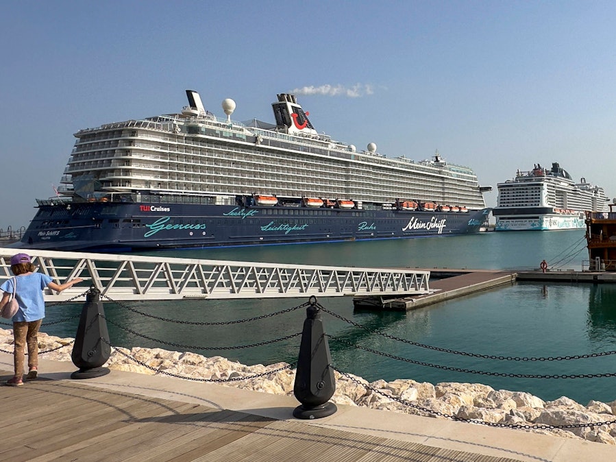 „Mein Schiff 5“ und die „MSC Euribia“ liegen im Hafen (Symbolfoto).
