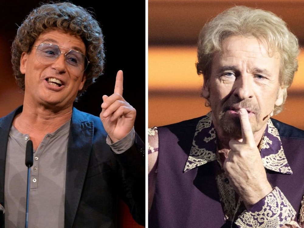 Atze Schröder (links) sprach im Podcast „Zwischen den Zeilen“ unter anderem über Thomas Gottschalk. (Bild: 2016 Getty Images/Sascha Steinbach / 2023 Getty Images/Andreas Rentz (Fotomontage))