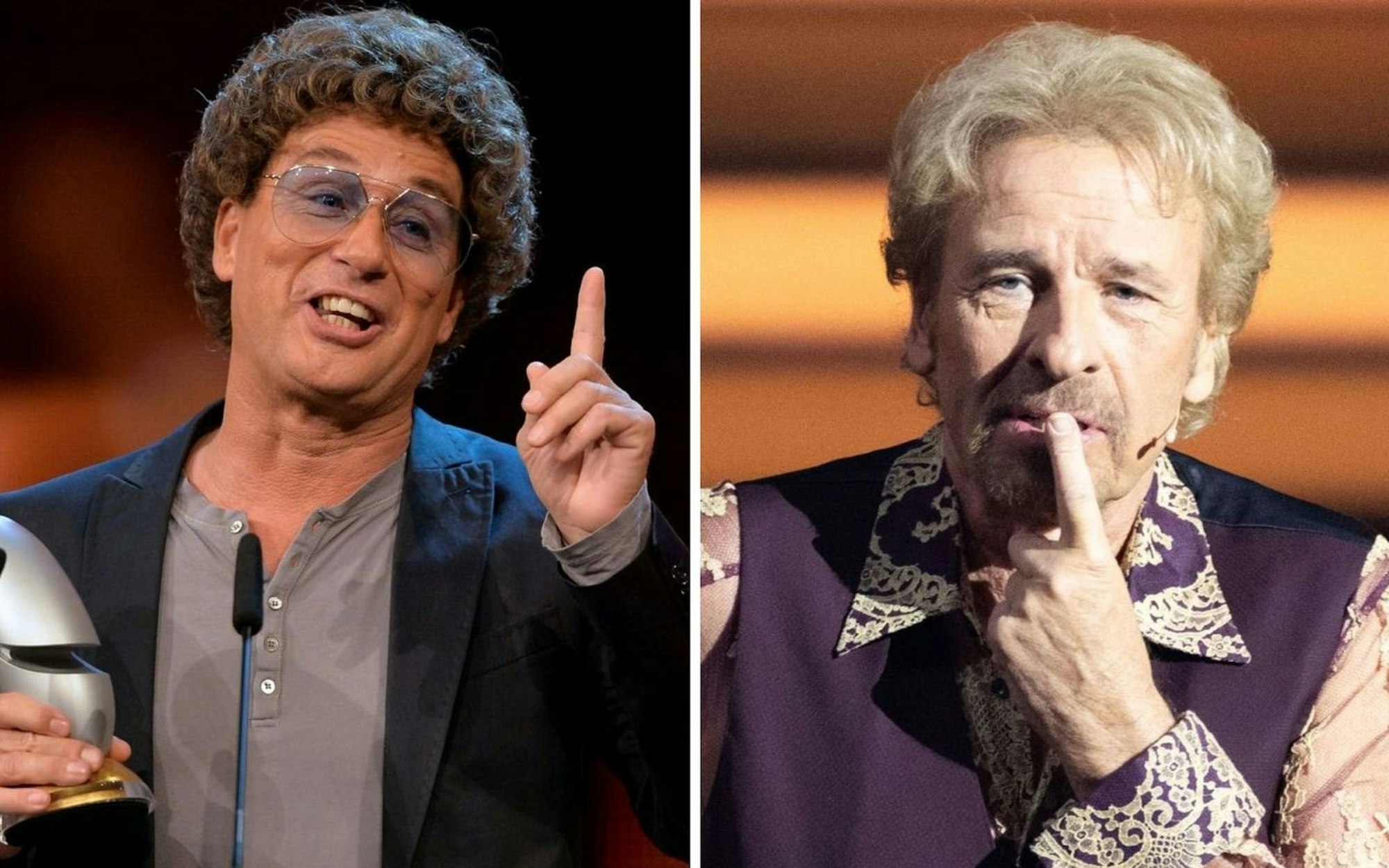 Atze Schröder (links) sprach im Podcast „Zwischen den Zeilen“ unter anderem über Thomas Gottschalk. (Bild: 2016 Getty Images/Sascha Steinbach / 2023 Getty Images/Andreas Rentz (Fotomontage))