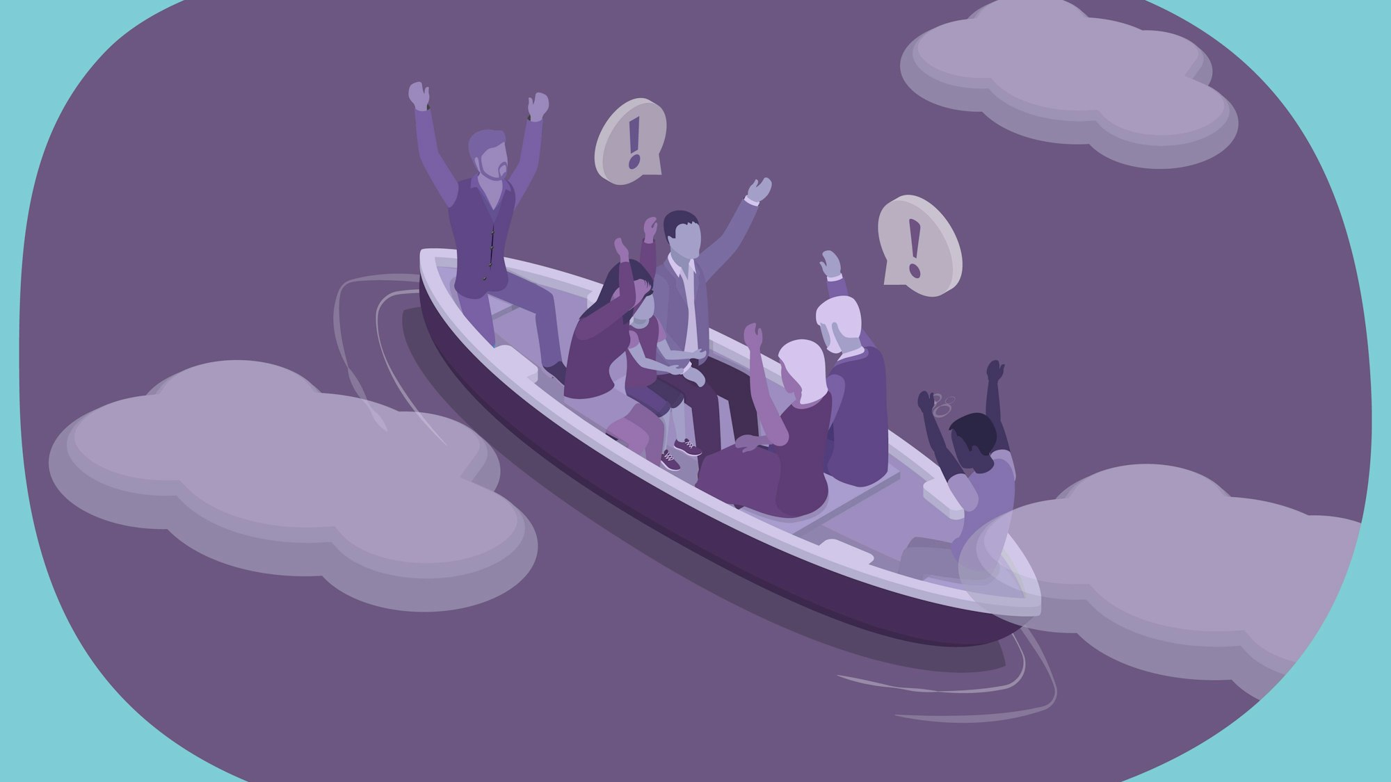 Flüchtlinge in einem Boot auf dem Meer