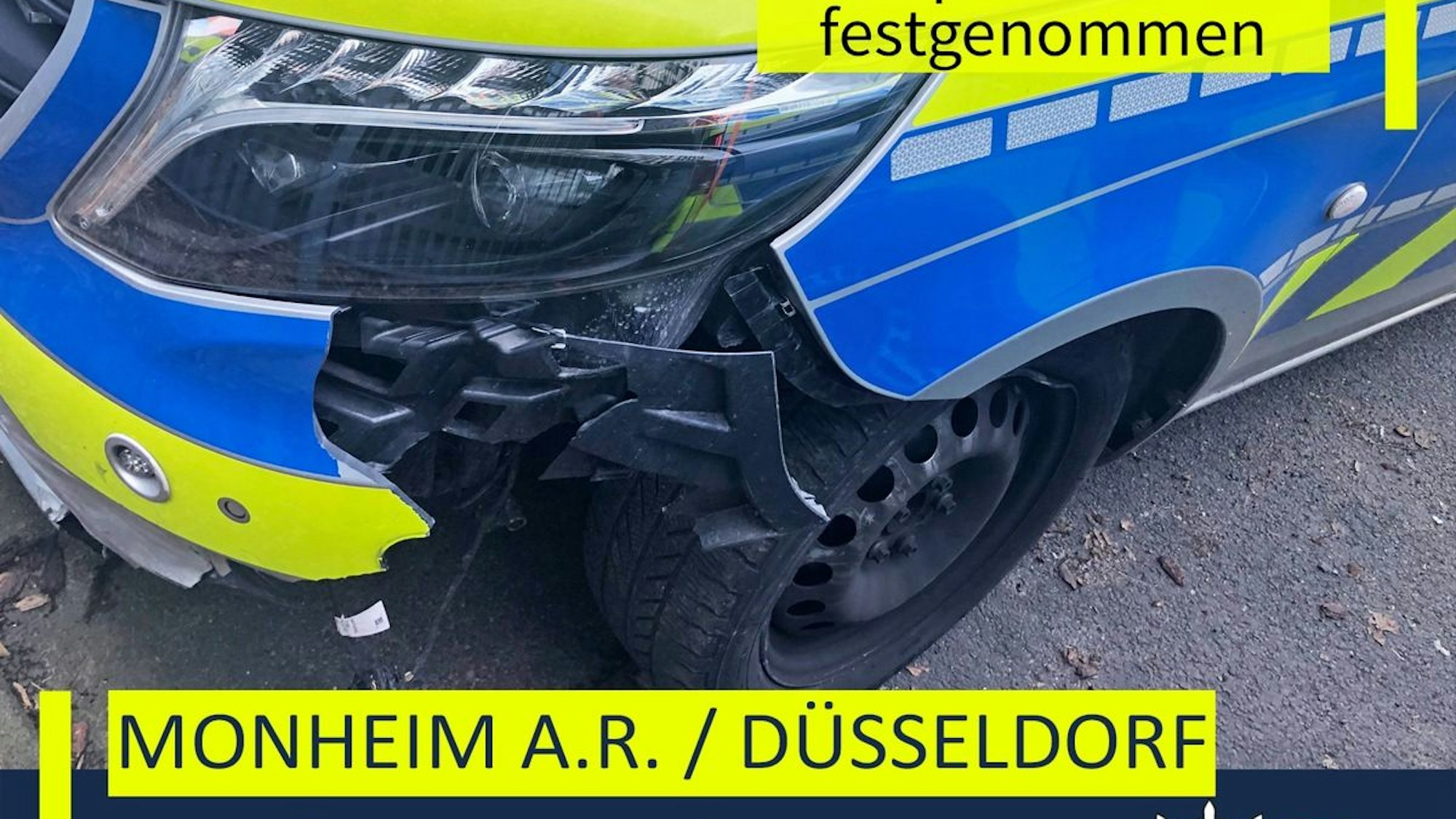 Verunfallter Streifenwagen nach Verfolgungsfahrt.