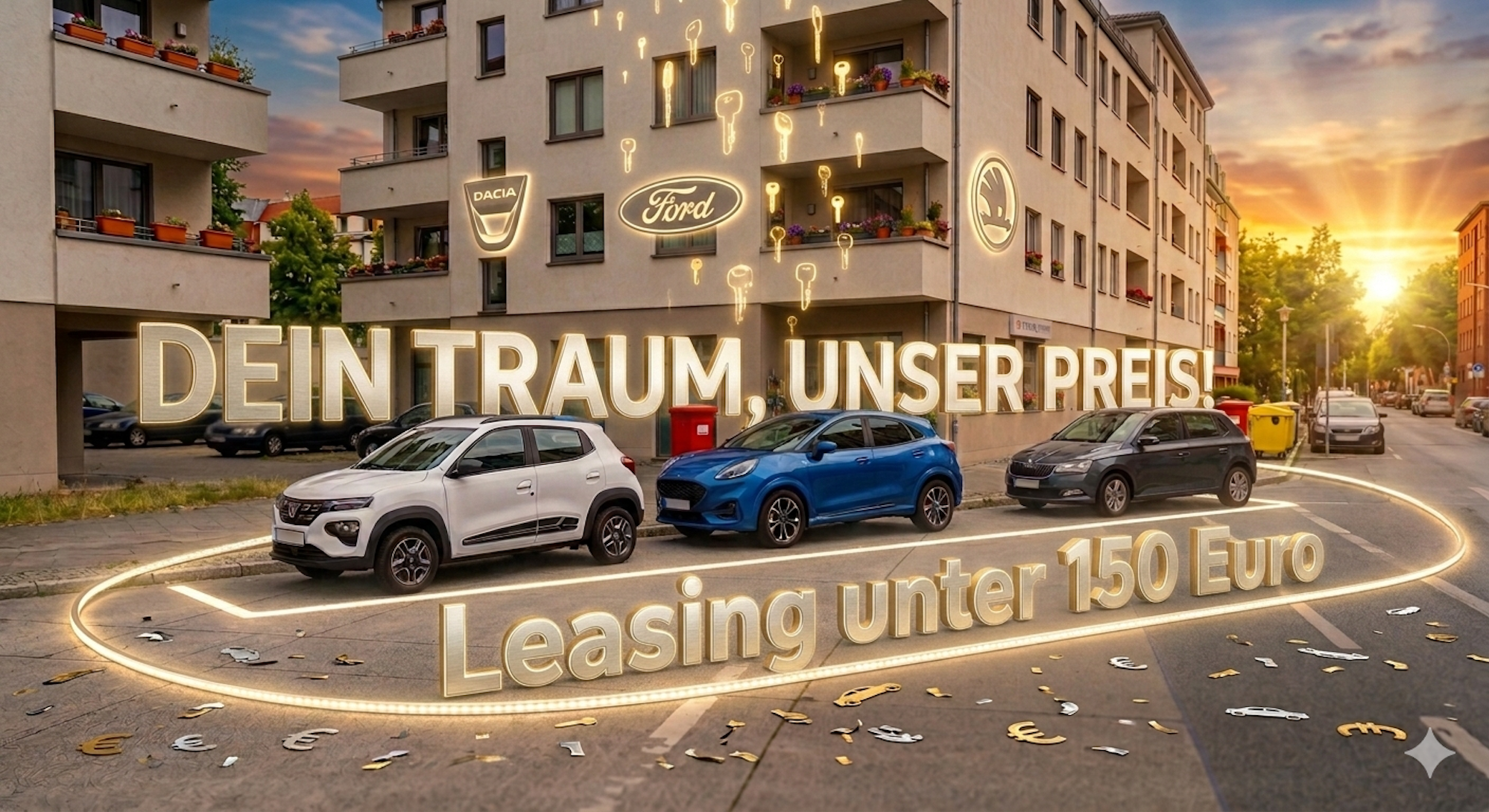 Drei verschiedene Automodelle geparkt am Straßenrand