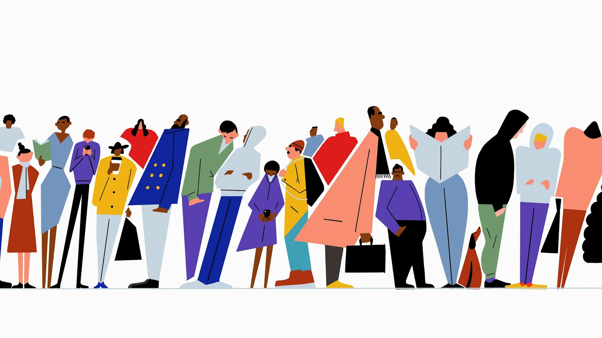 Schlange von Personen an Bushaltestelle