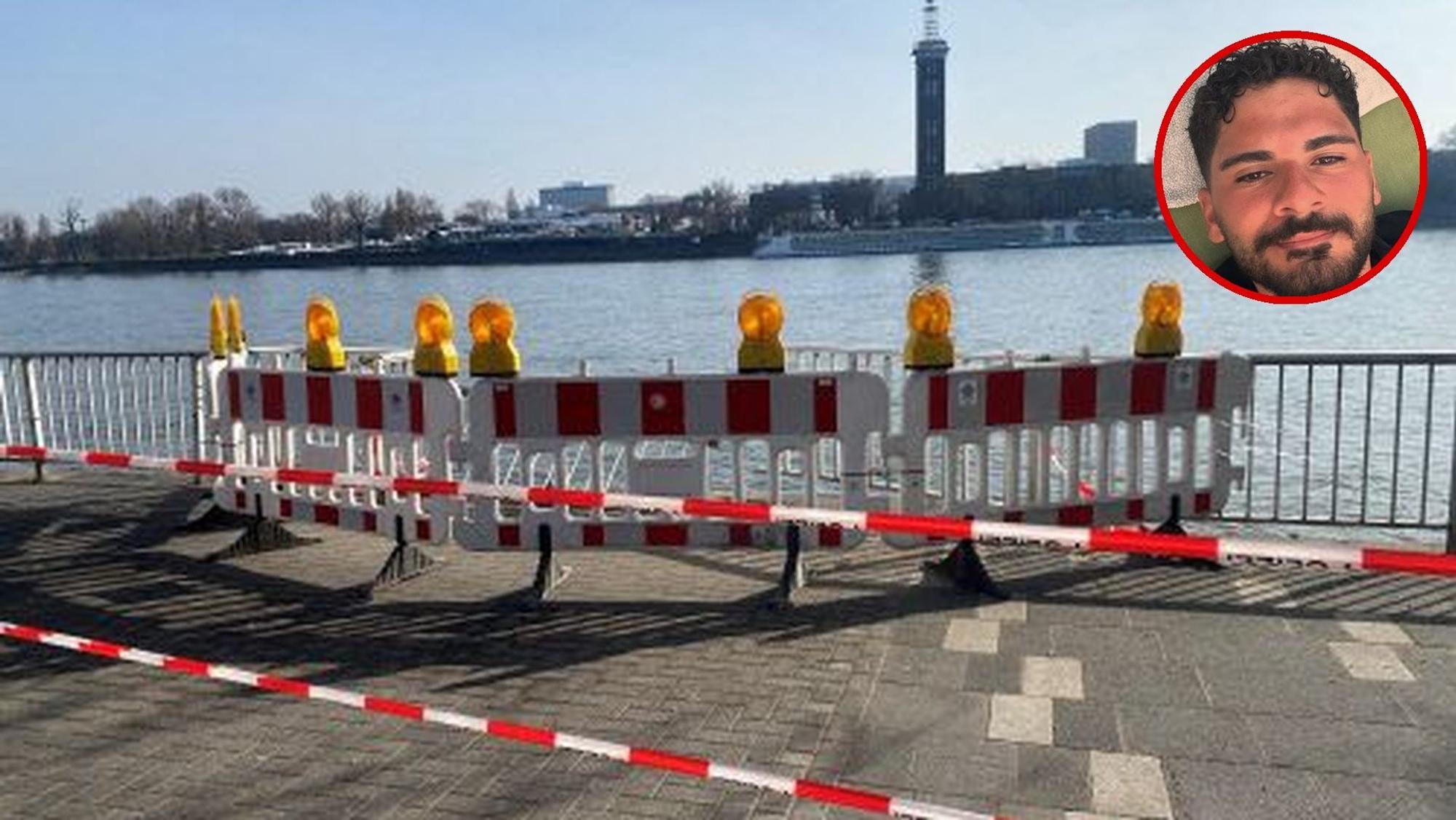 Am Rhein ist der Bereich an einem Gitter abgesperrt worden, unter anderem durch Polizei-Flatterband.