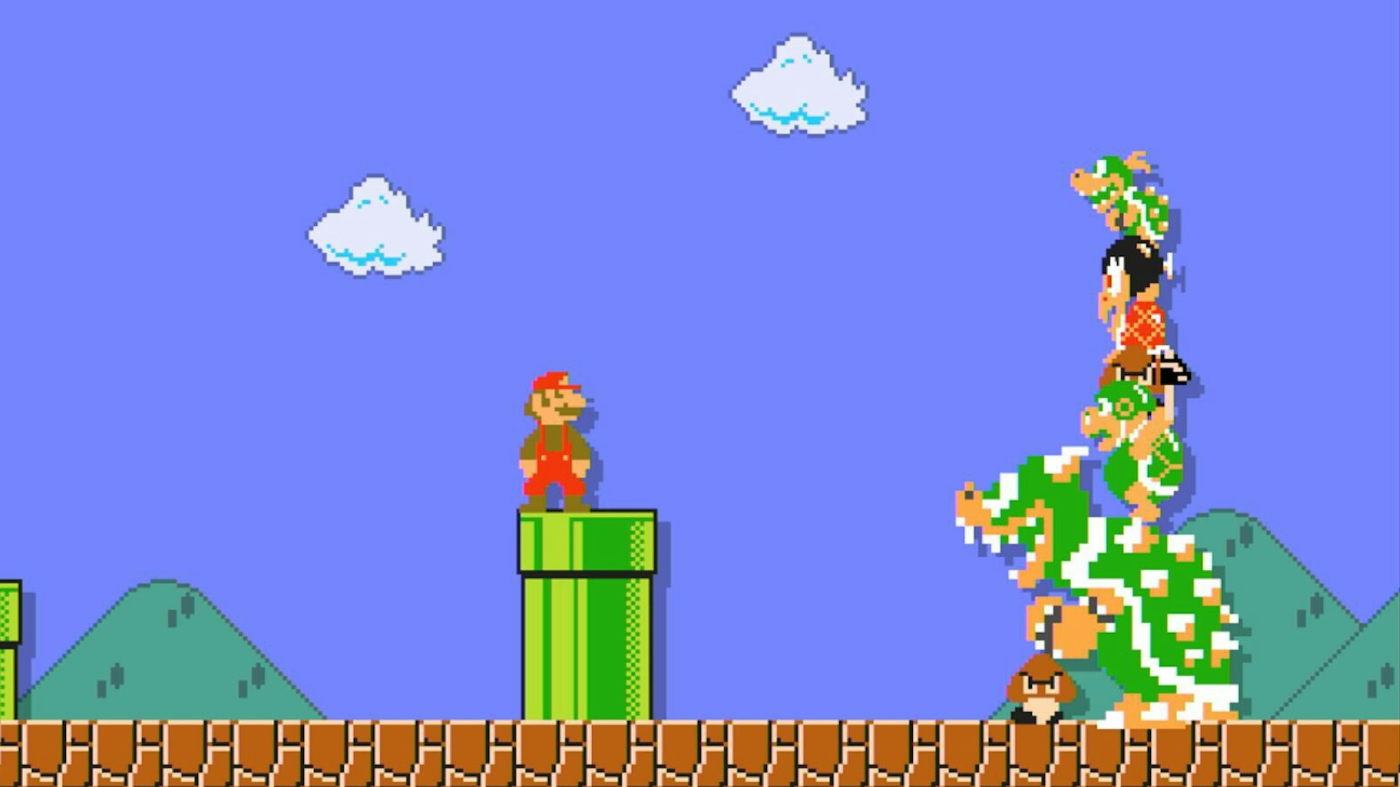 Man kann Mario auch mit den Bremer Stadtmusikanten in der Nintendo-Version zusammenbringen.