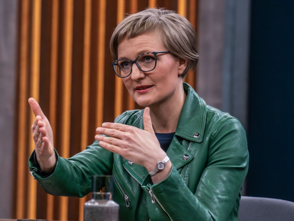 Grünen-Chefin Franziska Brantner streitet ab, dass ihre Partei in Baden-Württemberg eine Schmutzkampagne gegen CDU-Spitzenkandidat Manuel Hagel gefahren hat. (Bild: ARD / Claudius Pflug)