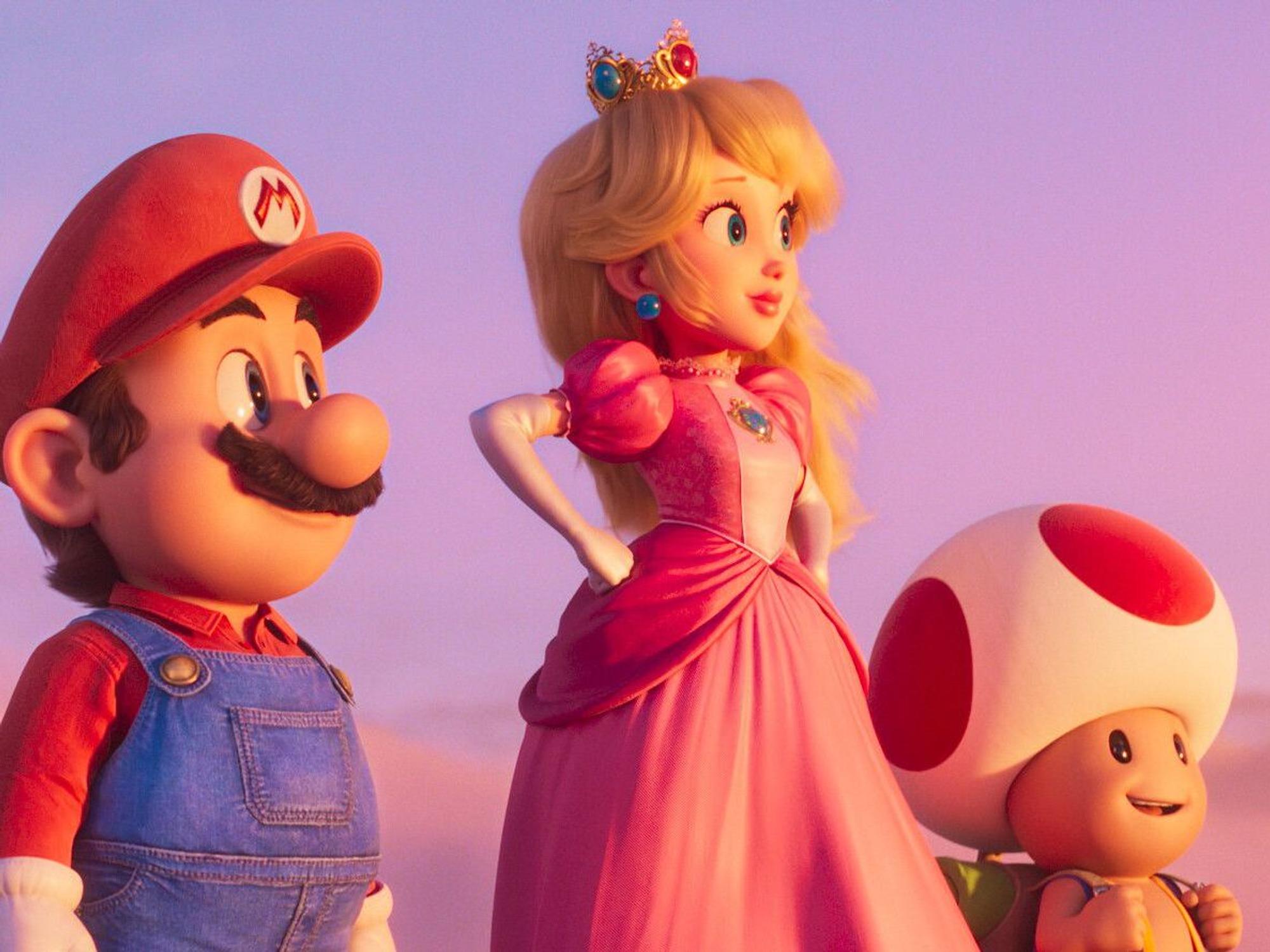 Mario, Princess Peach und Toad in einer Szene des Films "Der Super Mario Bros. Film" (undatierte Filmszene).
