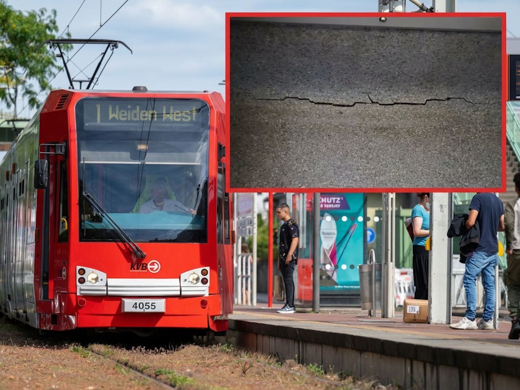 Ein solcher Riss wurde im Boden einer KVB-Linie 1 entdeckt.