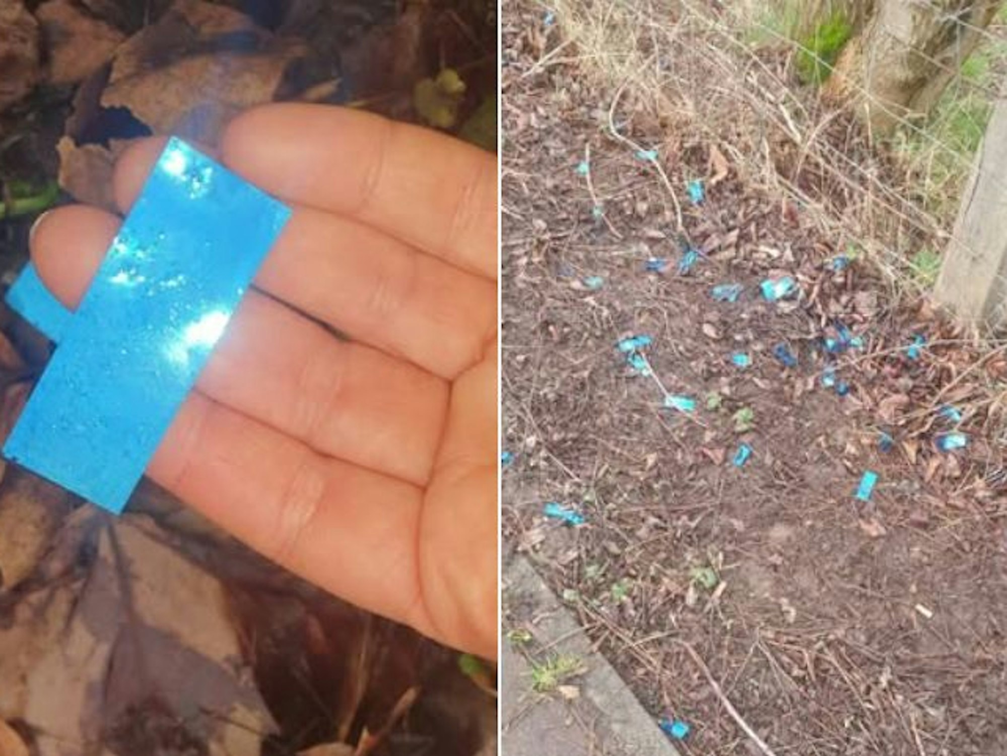 Am Zugweg in Köln-Merheim liegt immer noch Kunststoffkonfetti.