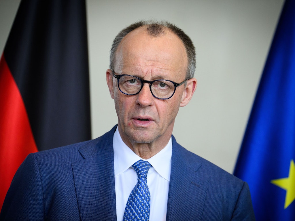 Friedrich Merz (CDU) äußert sich bei einer Pressekonferenz im Bundeskanzleramt.