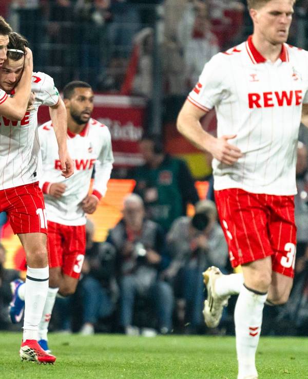 Torjubel beim 1. FC Köln mit Jakub Kaminski und Kristoffer Lund.