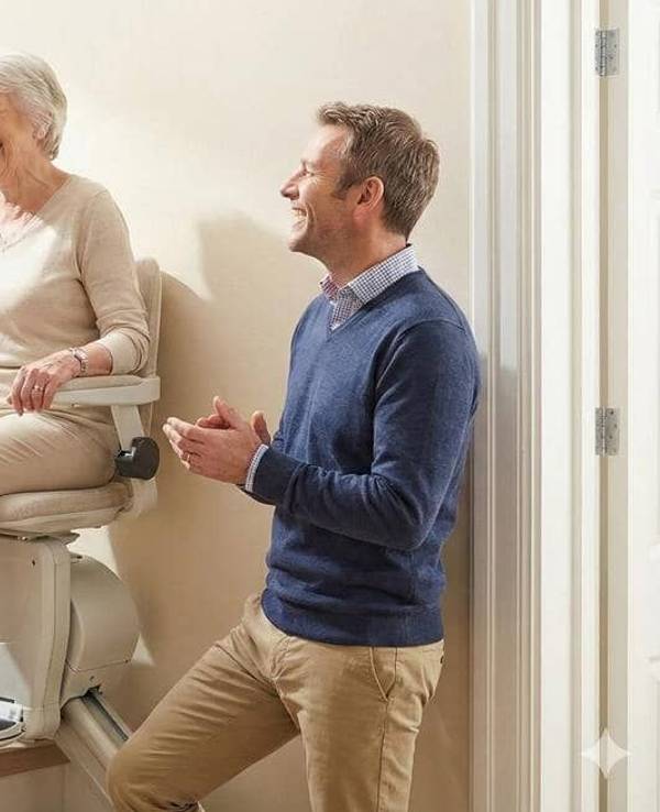 Sohn hat einen Treppenlift für seine Mutter gekauft (erstellt mit KI)