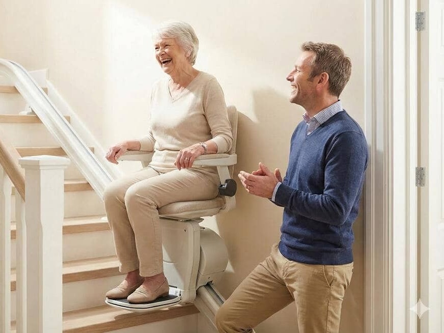 Sohn hat einen Treppenlift für seine Mutter gekauft (erstellt mit KI)